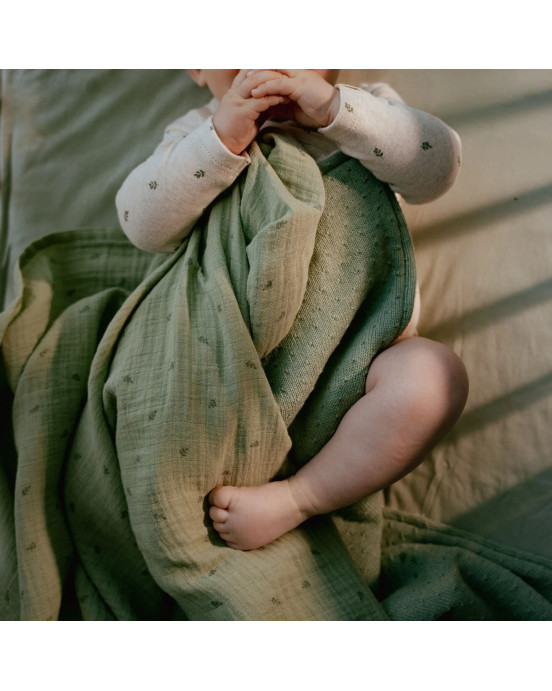 LITTLE DUTCH. Κουβέρτα πλεκτή με επένδυση fleece Pure Sage 110x140