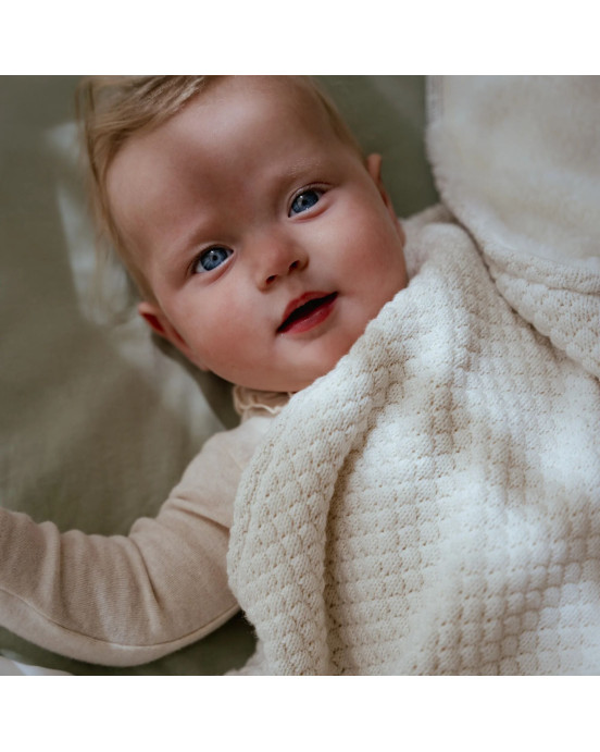 LITTLE DUTCH. Κουβέρτα πλεκτή με επένδυση fleece Soft White 110x140