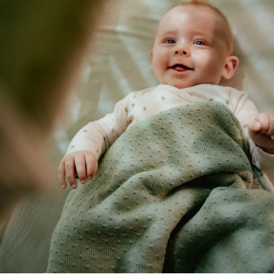 LITTLE DUTCH. Κουβέρτα πλεκτή με επένδυση fleece Pure Sage 70x100