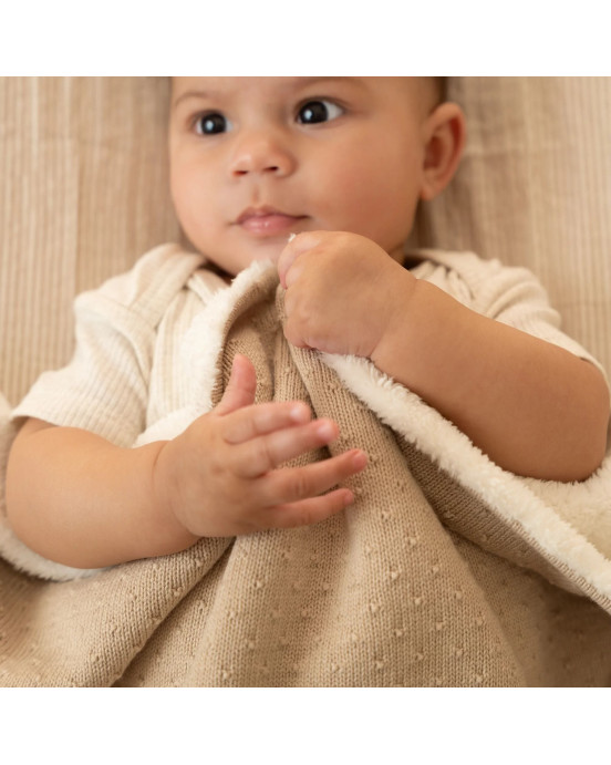 LITTLE DUTCH. Κουβέρτα πλεκτή με επένδυση fleece Pure Soft Beige 110x140