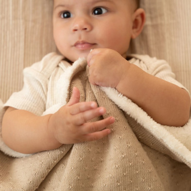 LITTLE DUTCH. Κουβέρτα πλεκτή με επένδυση fleece Pure Soft Beige 70x100