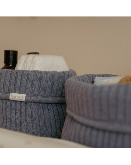 LITTLE DUTCH. Καλάθι αλλαξιέρας πλεκτό μικρό Pure Denim Blue