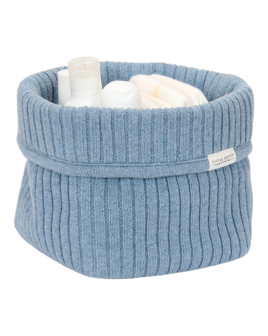 LITTLE DUTCH. Καλάθι αλλαξιέρας πλεκτό μικρό Pure Denim Blue