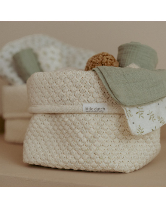 LITTLE DUTCH. Καλάθι αλλαξιέρας πλεκτό μικρό Pure Soft White