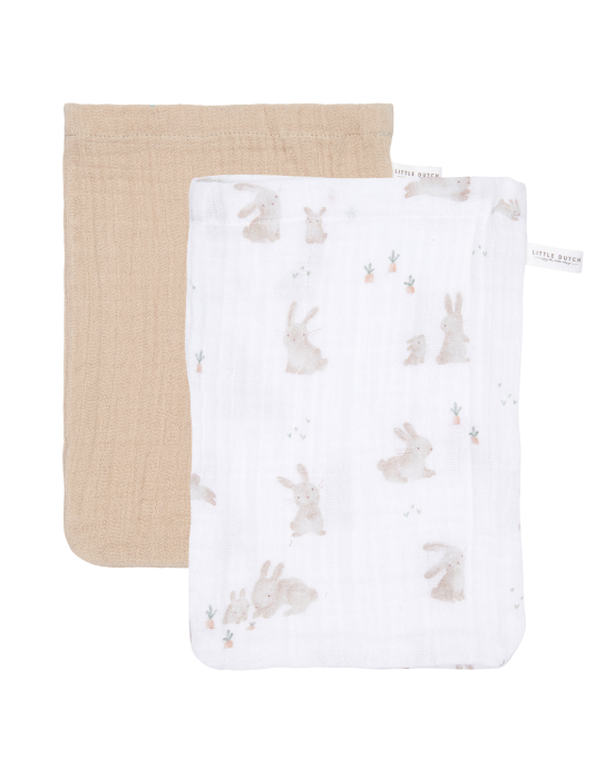 LITTLE DUTCH. Σετ 2 πανάκια μπάνιου από μουσελίνα Baby Bunny / Beige