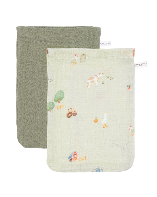 LITTLE DUTCH. Σετ 2 πανάκια μπάνιου από μουσελίνα Little Farm / Olive