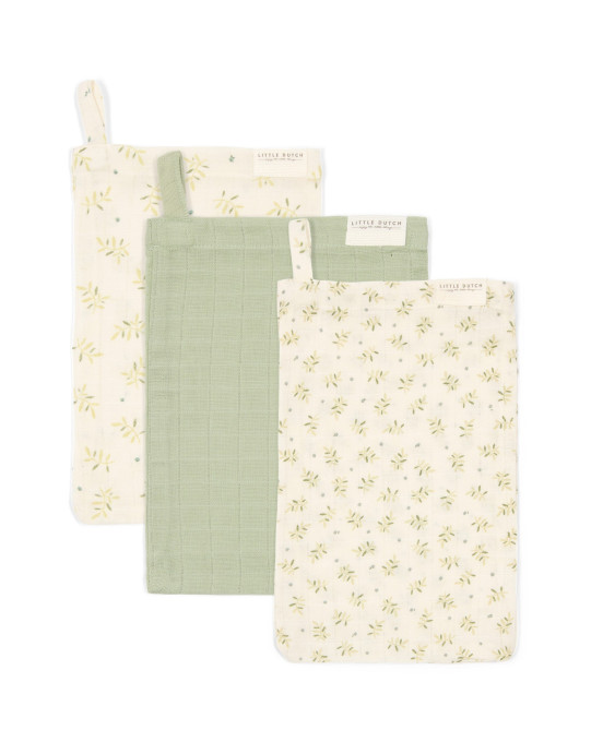 LITTLE DUTCH. Σετ 3 πανάκια μπάνιου από μουσελίνα Blueberry Leaves