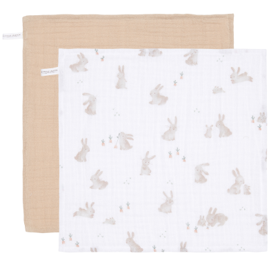 LITTLE DUTCH. Σετ 2 πανάκια προσώπου από μουσελίνα Baby Bunny / Beige