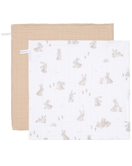 LITTLE DUTCH. Σετ 2 πανάκια προσώπου από μουσελίνα Baby Bunny / Beige