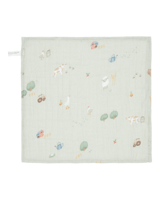 LITTLE DUTCH. Σετ 2 πανάκια προσώπου από μουσελίνα Little Farm / Olive