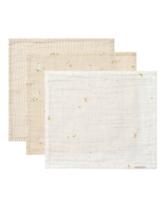 LITTLE DUTCH. Σετ 3 πανάκια προσώπου από μουσελίνα Little Goose