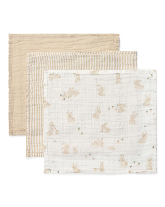 LITTLE DUTCH. Σετ 3 πανάκια προσώπου από μουσελίνα Baby Bunny