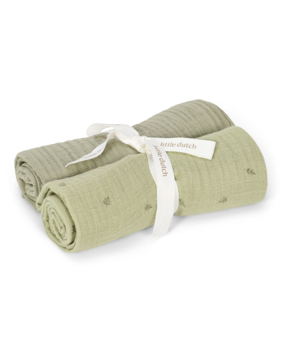 LITTLE DUTCH. Σετ 2 πανάκια αγκαλιάς από μουσελίνα Pure Sage 70x70
