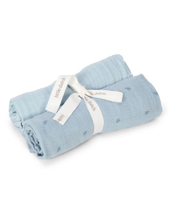 LITTLE DUTCH. Σετ 2 πανάκια αγκαλιάς από μουσελίνα Pure Denim Blue 70x70