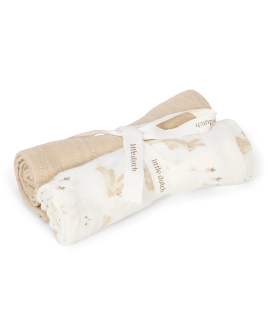 LITTLE DUTCH. Σετ 2 πανάκια αγκαλιάς από μουσελίνα Baby Bunny 70x70