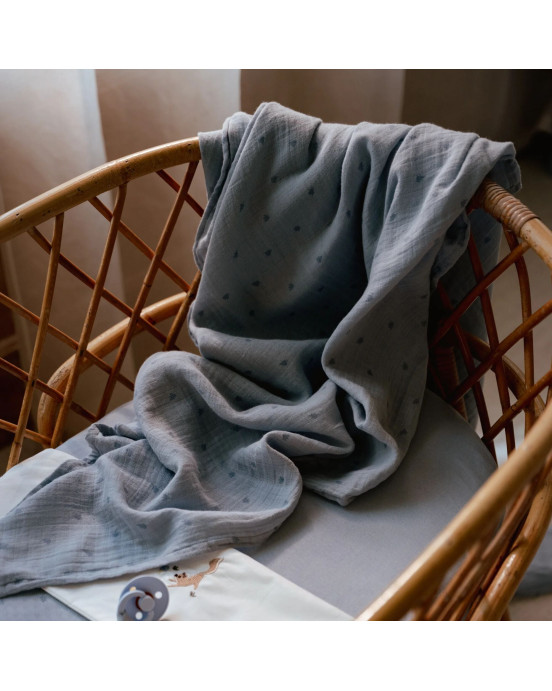 LITTLE DUTCH. Πανάκι αγκαλιάς - ύπνου από μουσελίνα Pure Denim Blue 120x120
