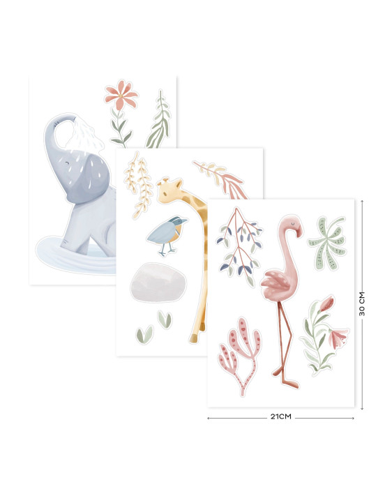 LITTLE DUTCH. Σετ 3 αυτοκόλλητα τοίχου Blooming Safari