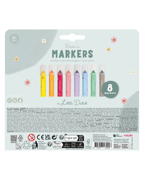 LITTLE DUTCH. Σετ 8 μαρκαδόρων Rosa