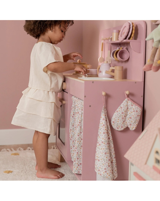 LITTLE DUTCH. Ξύλινη κουζίνα με αξεσουάρ παιχνιδιού Ροζ FSC