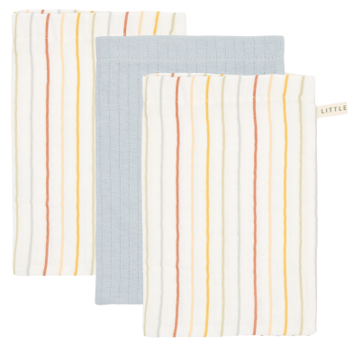 LITTLE DUTCH. Σετ 3 πανάκια μπάνιου Vintage Sunny Stripes/Pure Soft Blue