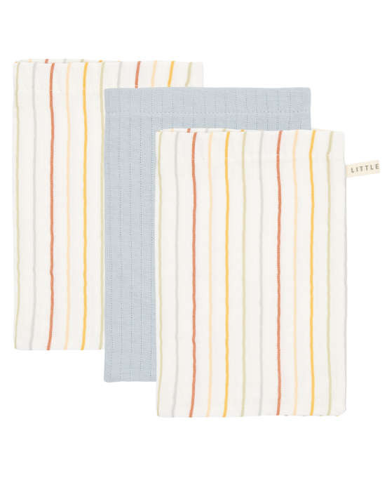 LITTLE DUTCH. Σετ 3 πανάκια μπάνιου Vintage Sunny Stripes/Pure Soft Blue