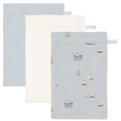 LITTLE DUTCH. Σετ 3 πανάκια μπάνιου Sailors Bay Blue/Pure Soft White/Pure Soft Blue
