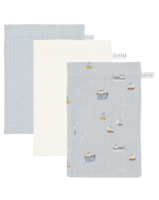 LITTLE DUTCH. Σετ 3 πανάκια μπάνιου Sailors Bay Blue/Pure Soft White/Pure Soft Blue