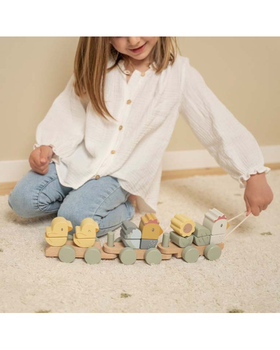 LITTLE DUTCH. Ξύλινο τρενάκι με άσκηση λεπτής κίνησης κοτοπουλάκι Little Farm FSC