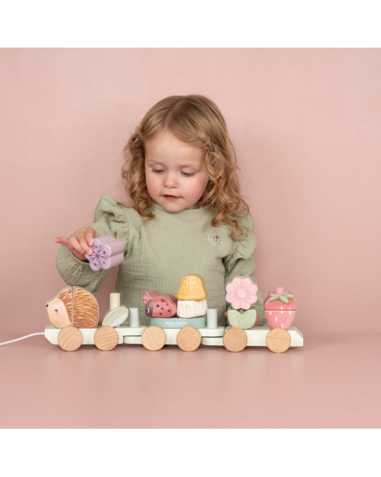 LITTLE DUTCH. Ξύλινο τρενάκι με άσκηση λεπτής κίνησης σκαντζόχοιρος Fairy Garden FSC