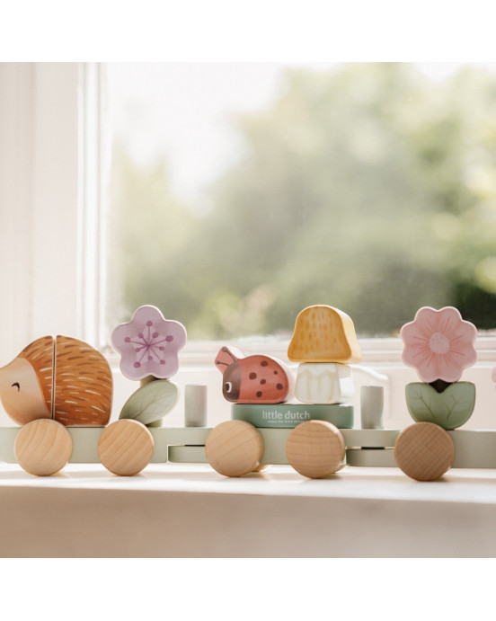 LITTLE DUTCH. Ξύλινο τρενάκι με άσκηση λεπτής κίνησης σκαντζόχοιρος Fairy Garden FSC