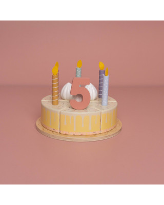 LITTLE DUTCH. Ξύλινη τούρτα με κεράκια ροζ FSC