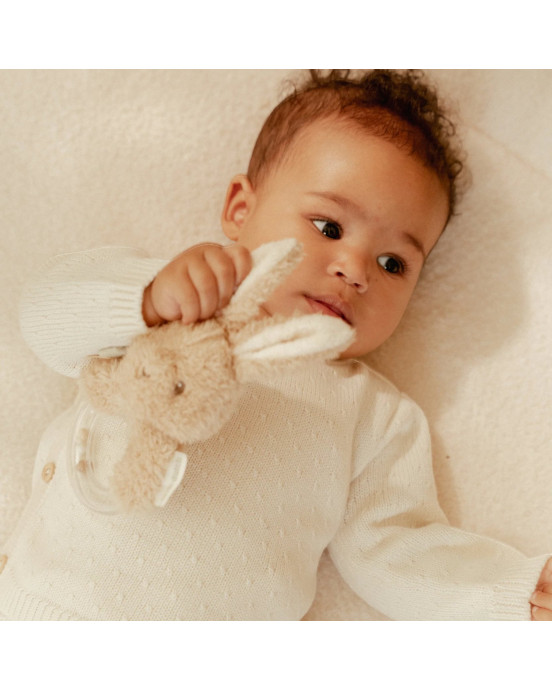 LITTLE DUTCH. Υφασμάτινη κουδουνίστρα κουνελάκι με κρίκο Newborn Naturals GRS