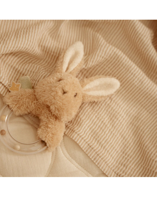 LITTLE DUTCH. Υφασμάτινη κουδουνίστρα κουνελάκι με κρίκο Newborn Naturals GRS