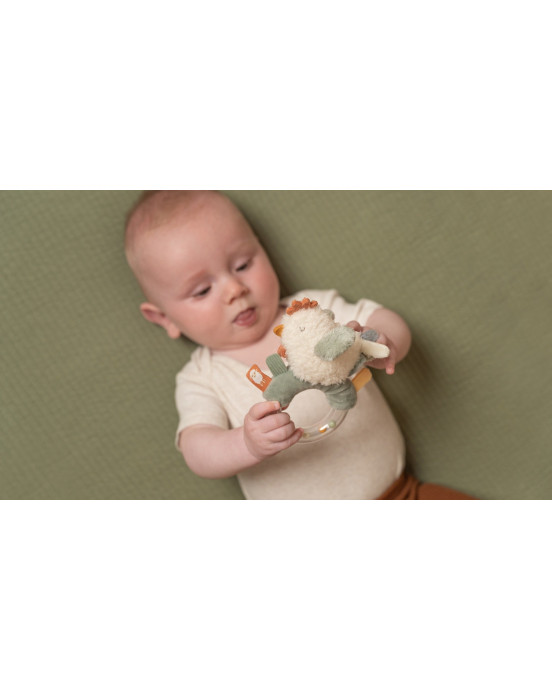 LITTLE DUTCH. Υφασμάτινη κουδουνίστρα κοτοπουλάκι με κρίκο Little Farm