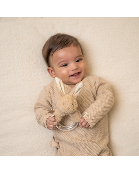 LITTLE DUTCH. Υφασμάτινη κουδουνίστρα κουνελάκι με κρίκο Baby Bunny