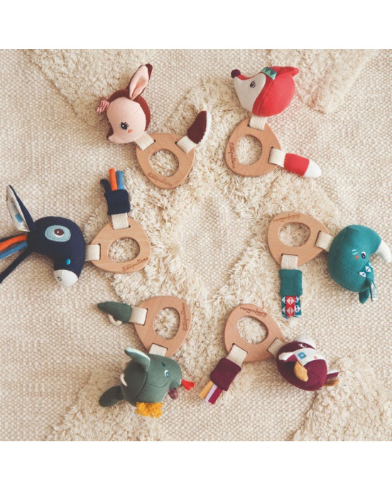 LILLIPUTIENS- Υφασμάτινη κουδουνίστρα με ξύλινο κρίκο Ignace