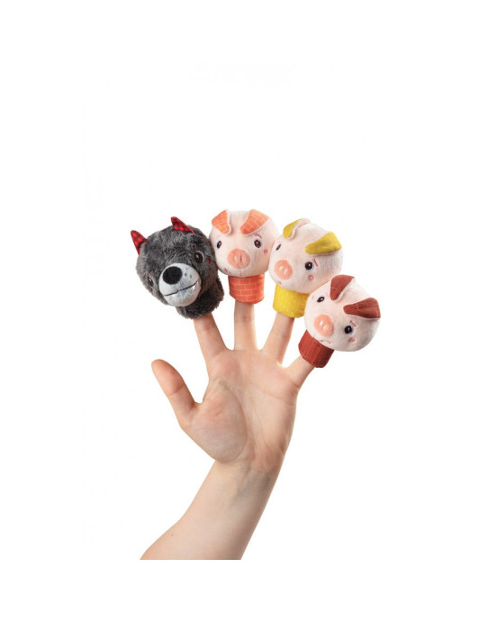 LILLIPUTIENS- Σετ 4 υφασμάτινες δαχτυλόκουκλες Ο λύκος και τα 3 γουρουνάκια