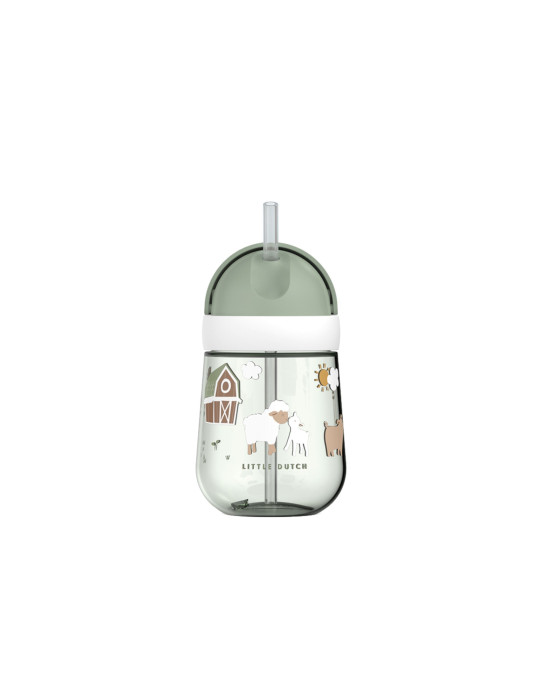 LITTLE DUTCH. Εκπαιδευτικό ποτηράκι με καλαμάκι 300ml Little Farm (απαλό πράσινο)