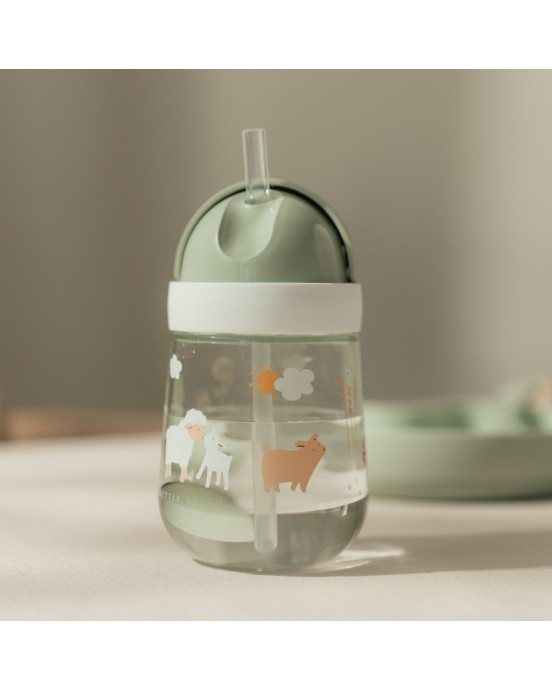 LITTLE DUTCH. Εκπαιδευτικό ποτηράκι με καλαμάκι 300ml Little Farm (απαλό πράσινο)