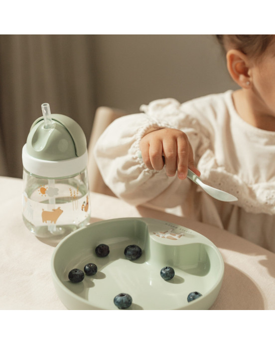 LITTLE DUTCH. Εκπαιδευτικό ποτηράκι με καλαμάκι 300ml Little Farm (απαλό πράσινο)