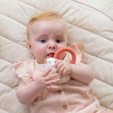 MILA, ZOE & LANA. Υφασμάτινη κουδουνίστρα με μασητικό σιλικόνης σκατζοχοιράκι Zoe