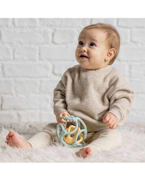 SILICON. Μπάλα σιλικόνης μασητικό (2 κομμάτια) - 10εκ. (κίτρινο-απαλό πράσινο)