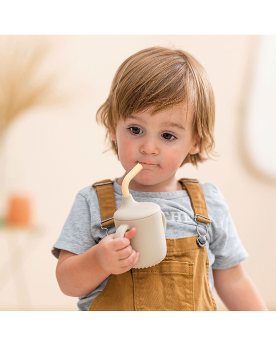 SILICON. Ποτηράκι σιλικόνης με καλαμάκι (κρεμ)