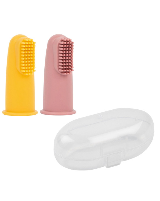 SILICON. Σετ 2 βρεφικές οδοντόβουρτσες σιλικόνης (κίτρινο-ροζ)