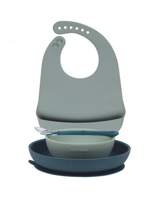 SILICON. Σετ φαγητού 4 τεμαχίων με σαλιάρα (πράσινο)