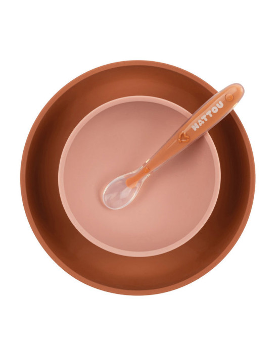 SILICON. Σετ φαγητού 4 τεμαχίων με σαλιάρα (ροζ)