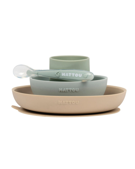 SILICON. Σετ φαγητού 4 τεμαχίων (πράσινο-χρώμα της άμμου)