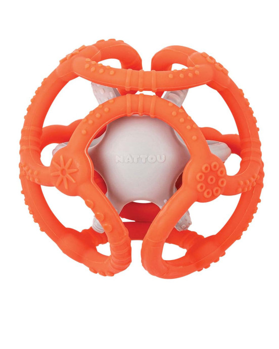 SILICON. Μπάλα σιλικόνης μασητικό (2 κομμάτια) – 10εκ. (γκρι-πορτοκαλί)