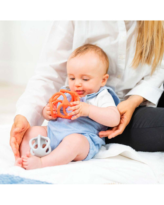 SILICON. Μπάλα σιλικόνης μασητικό (2 κομμάτια) – 10εκ. (γκρι-πορτοκαλί)