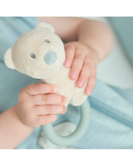 ROMEO, JULES & SALLY. Υφασμάτινη κουδουνίστρα με μασητικό σιλικόνης Jules το αρκουδάκι